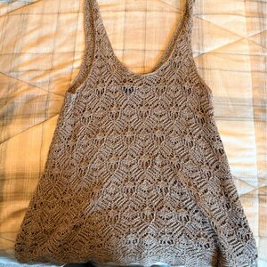 American Eagle Outfitters Tan Crochet Tank Top